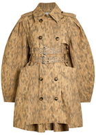 Ganni Leopard-print Stretch-cotton Poplin Trench Coat Light Brown