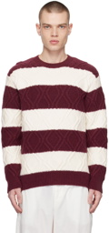 Dries Van Noten Off-White & Burgundy Striped Sweater