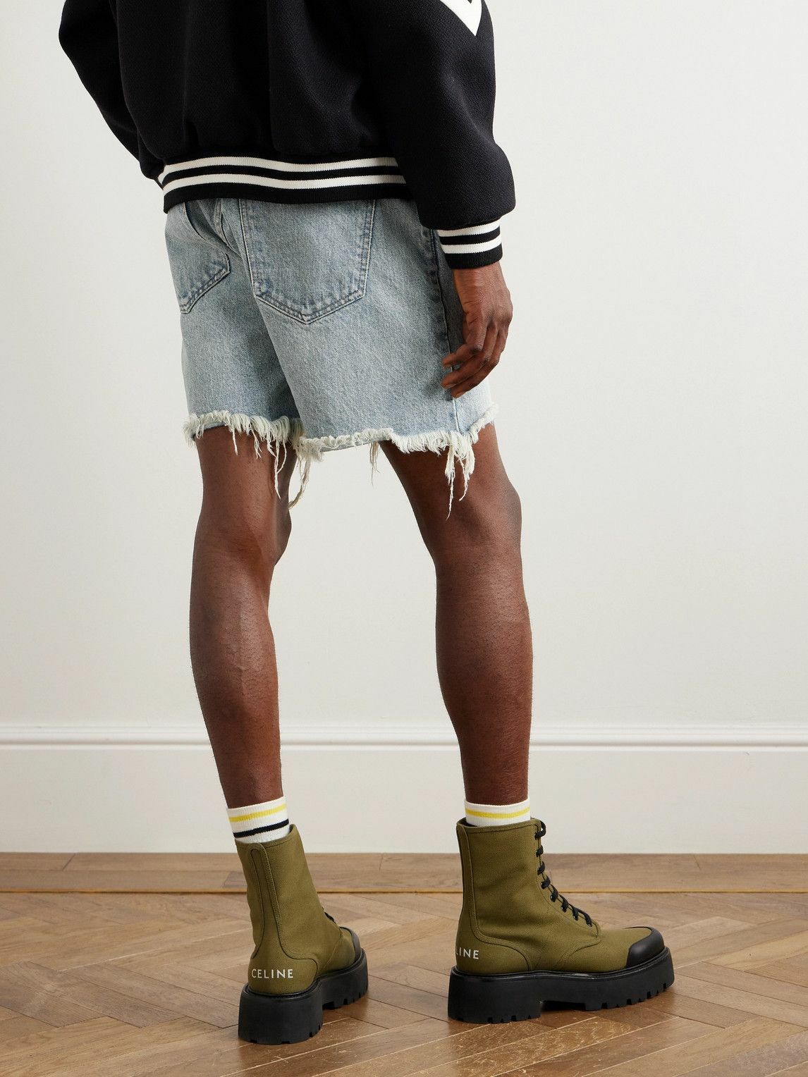 CELINE - Wesley Straight-Leg Distressed Denim Shorts - Blue