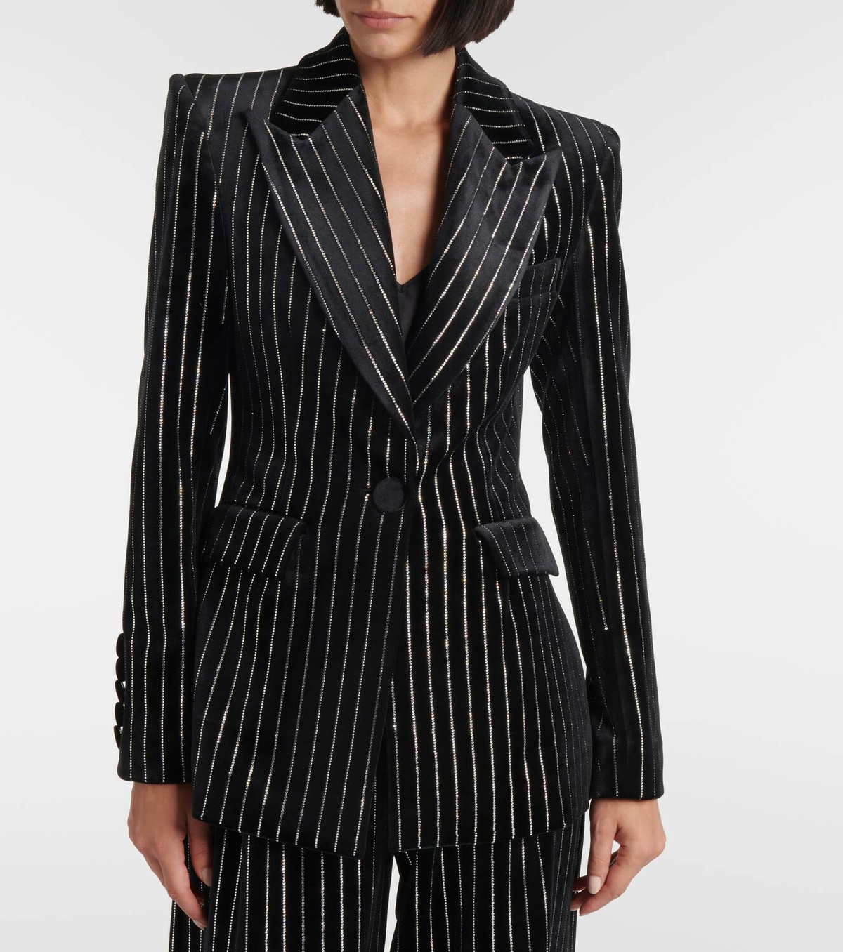 Alex Perry Crystal-embellished pinstripe velvet blazer