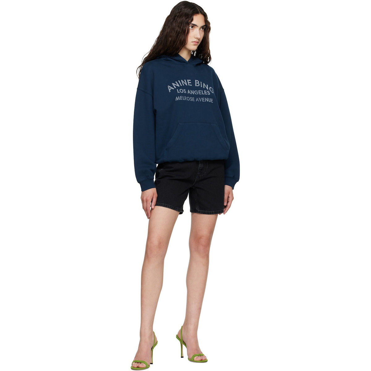 ANINE BING Navy Harvey 'Melrose' Stencil Hoodie