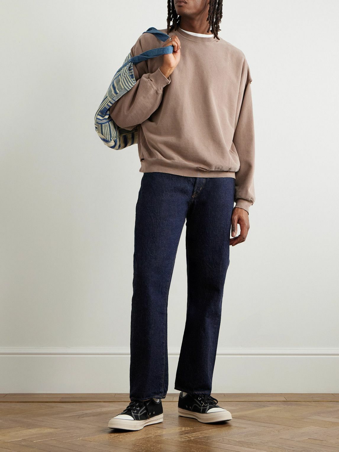 Remi Relief - Distressed Cotton-Jersey Sweatshirt - Brown