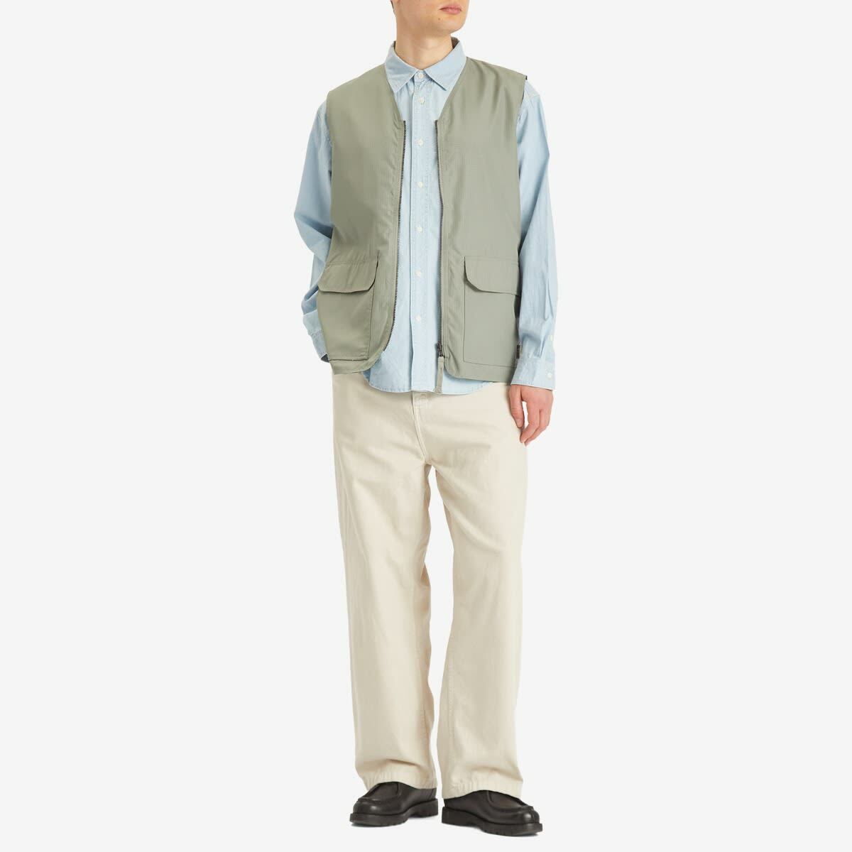 Taion Men's Military Reversible V-Neck Vest in Dark Sage Green