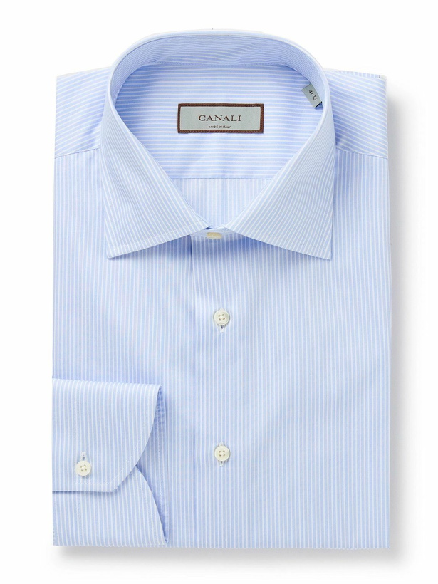 Photo: Canali - Cutaway-Collar Striped Cotton-Twill Shirt - Blue