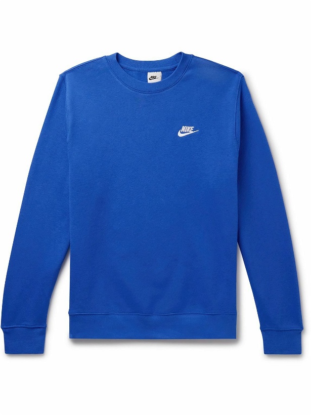 Photo: Nike - Sportswear Club Logo-Embroidered Cotton-Blend Tech Fleece Sweatshirt - Blue