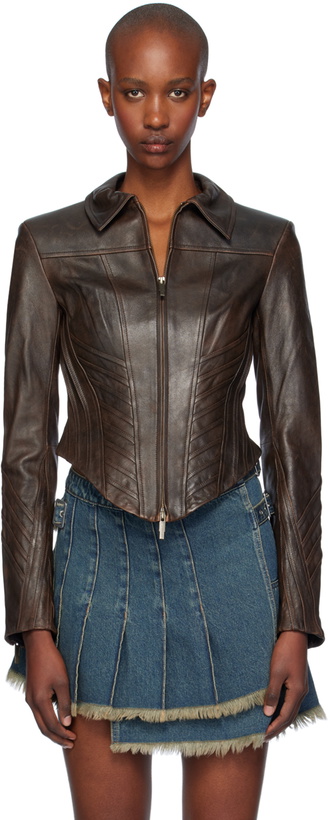 Photo: Feng Chen Wang Brown Seaming Leather Jacket