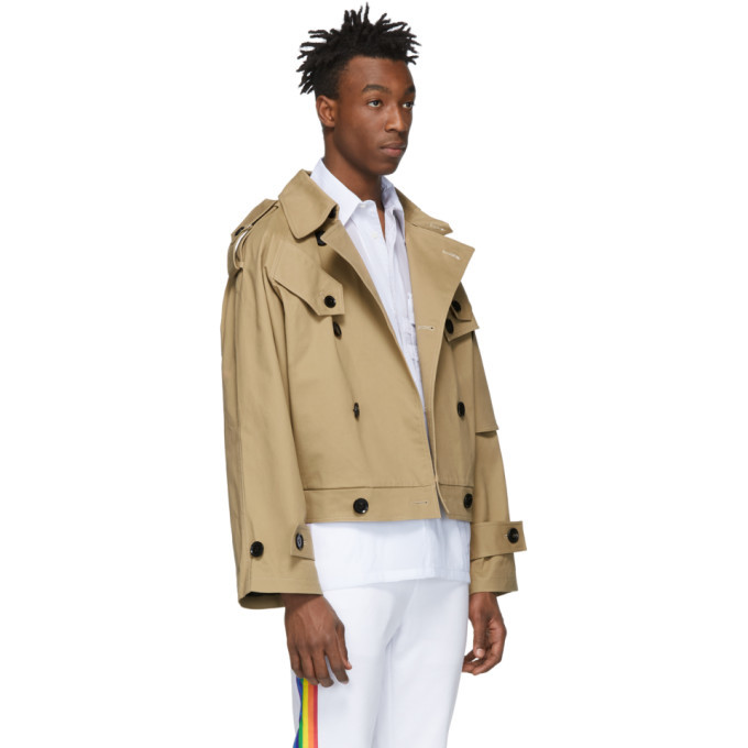 Xander Zhou Beige Cropped Asymmetrical Trench Jacket Xander Zhou