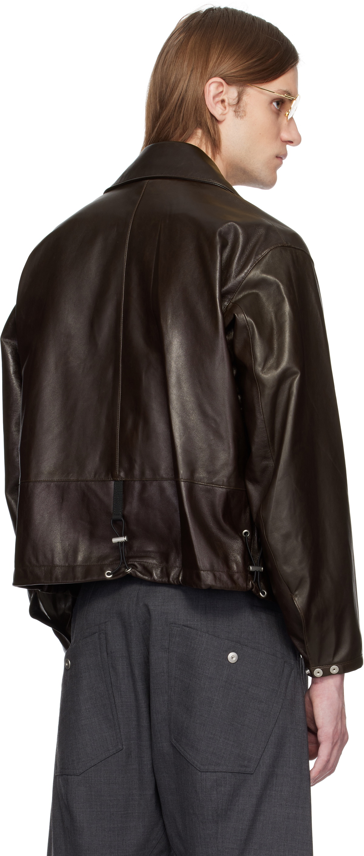 Omar Afridi Brown Drawcord Leather Jacket Omar Afridi