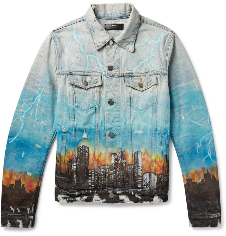 Photo: AMIRI - Printed Distressed Denim Jacket - Blue