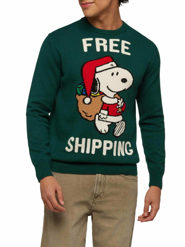 Photo: MC2 Saint Barth Green Sweater Heron With Snoopy Jacquard | Snoopy Peanuts® Special Edition