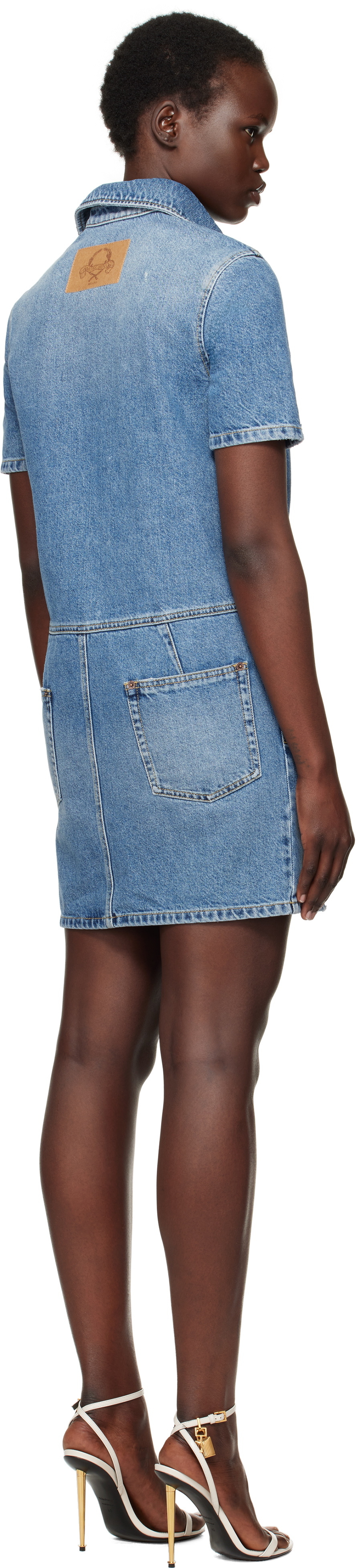 Moschino Blue Laurel Crown Emblem Denim Minidress