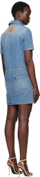 Moschino Blue Laurel Crown Emblem Denim Minidress