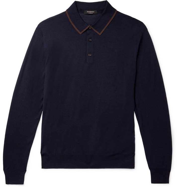 Photo: Ermenegildo Zegna - Leggerissimo Contrast-Tipped Wool and Silk-Blend Polo Shirt - Men - Navy