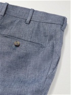 De Petrillo - Slim-Fit Pleated Linen Bermuda Shorts - Blue