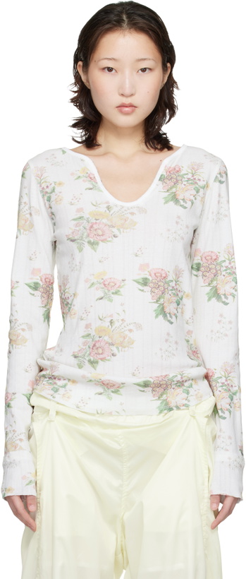 Photo: OPEN YY White Floral Hook Long Sleeve Henley