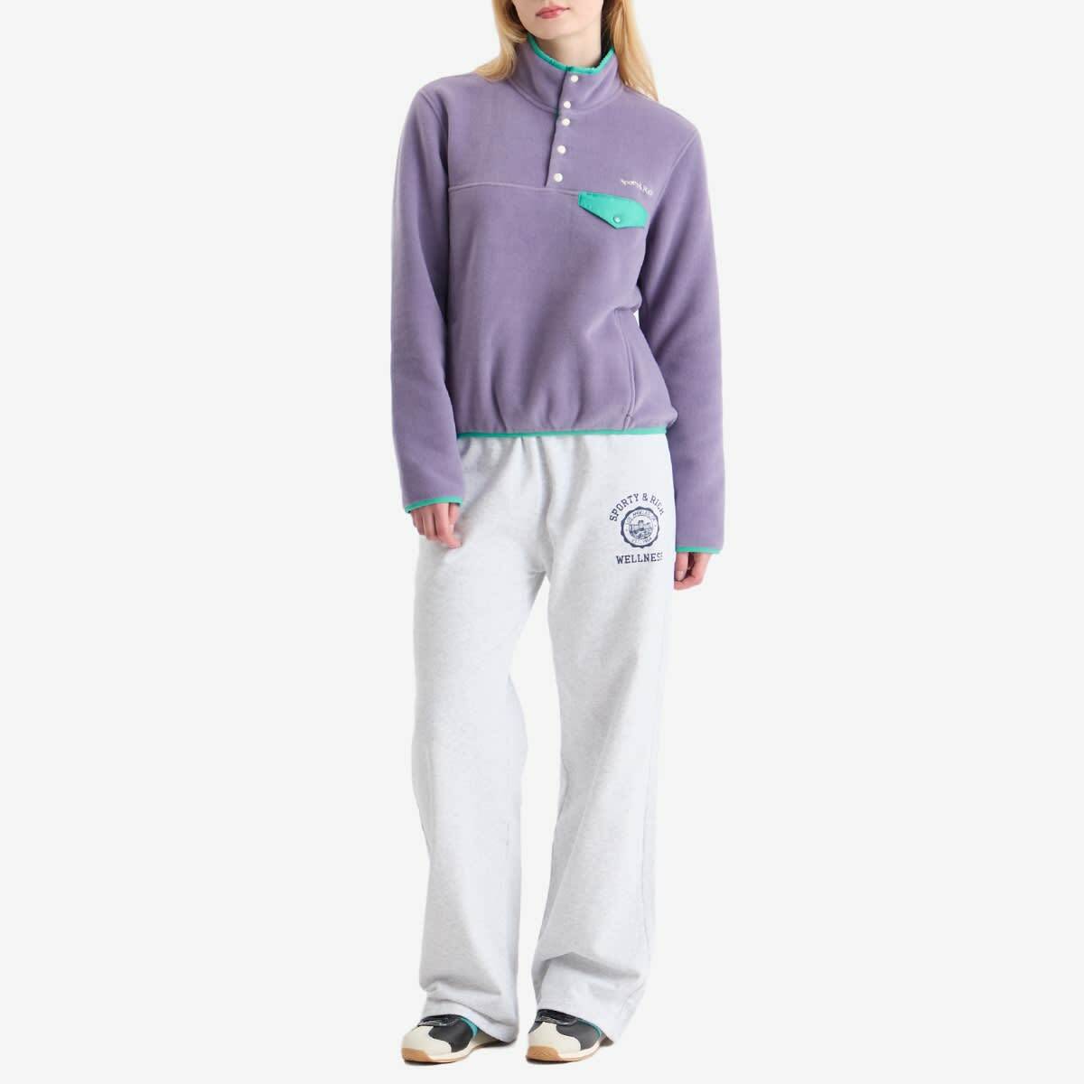 Sporty & Rich Women's Serif Logo Polar Sweatshirt in Dusty Grape Spring Green/Cream