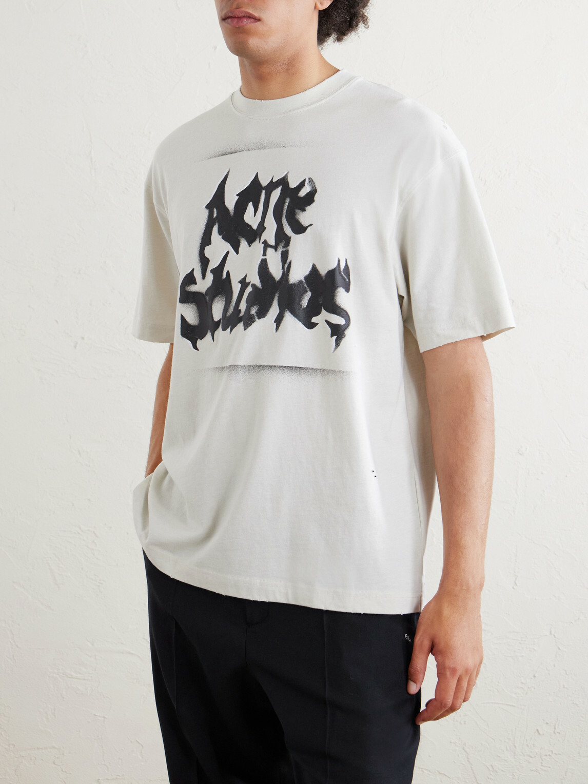Acne Studios - Logo-Print Distressed Cotton-Blend Jersey T-Shirt - White