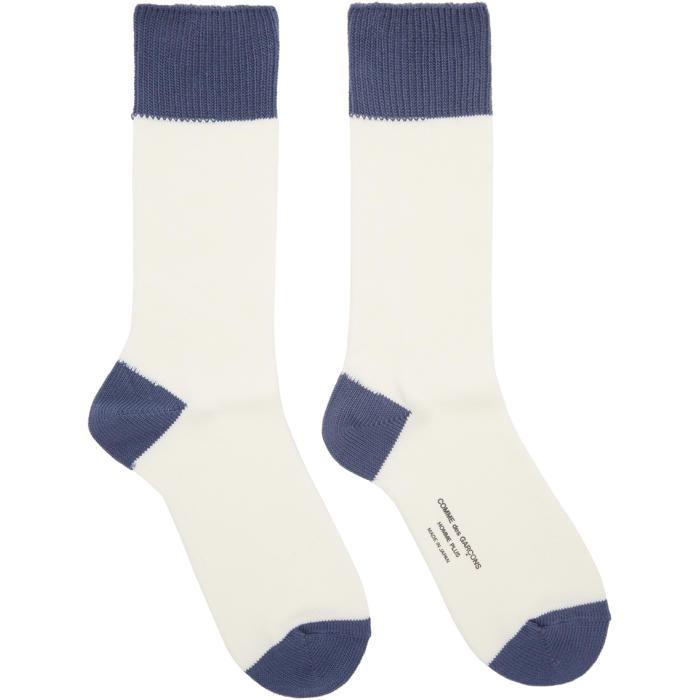 Photo: Comme des Garçons Homme Plus White and Blue Colorblock Socks 