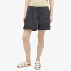 DONNI. Women's Linen Stripe Pleated Short in Stone Stripe