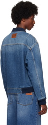 Moschino Blue Barcode Patch Denim Bomber Jacket