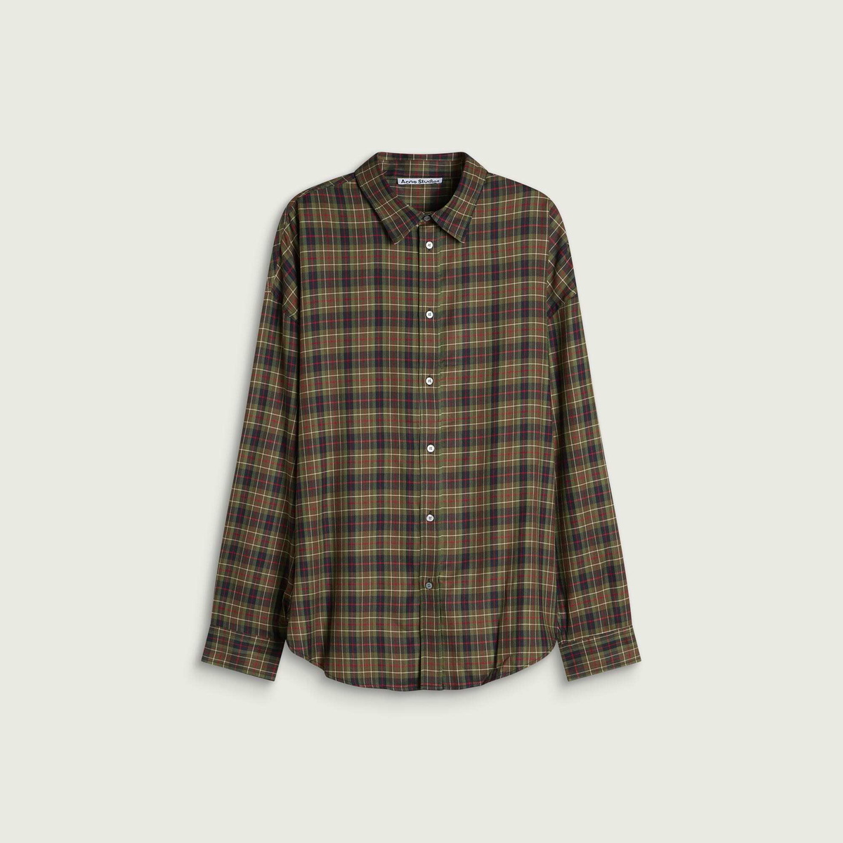 Acne Studios Men's Setar Check Flannel Long Sleeve Shirt in Green Multi