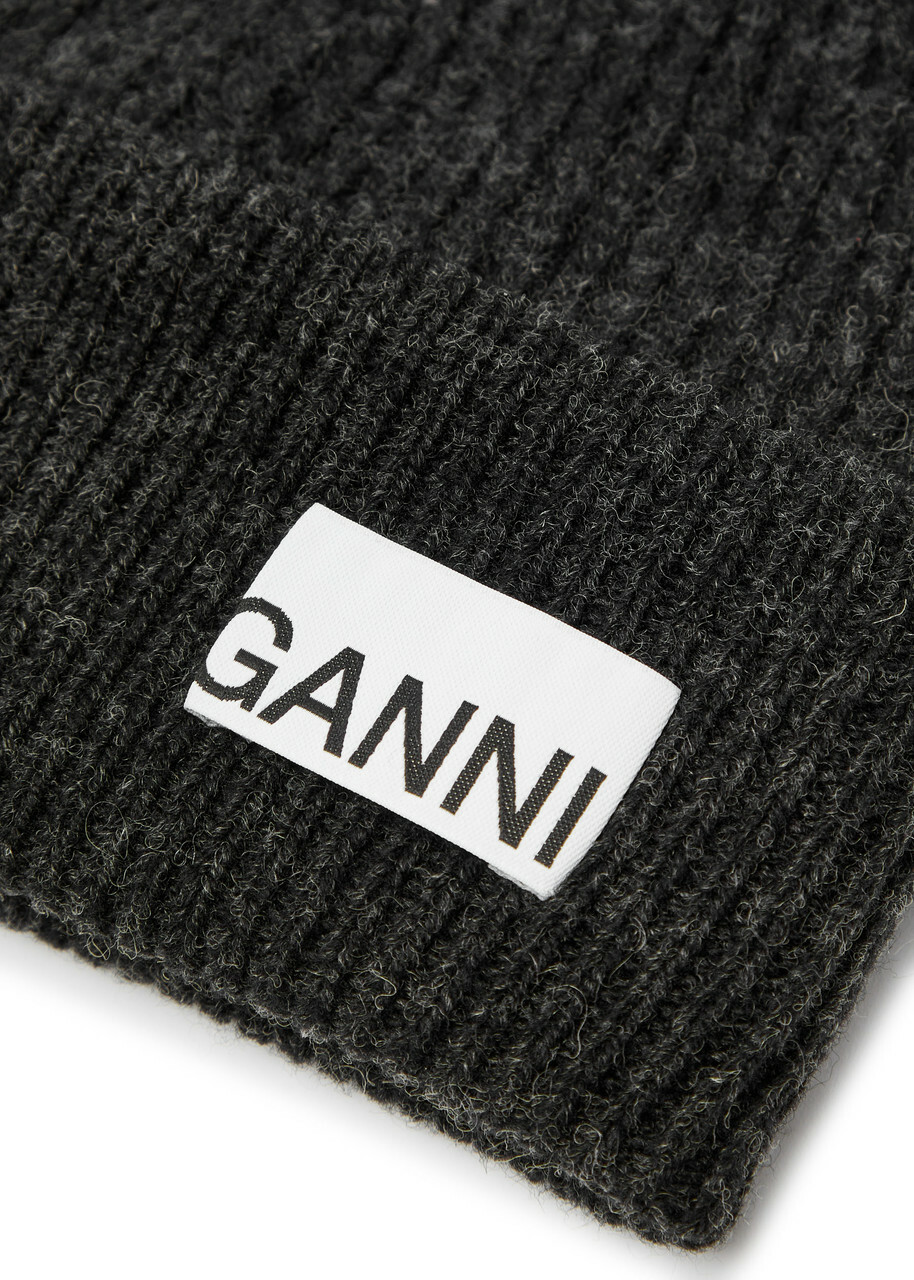 Ganni Ribbed Wool-blend Beanie - Grey - One Size