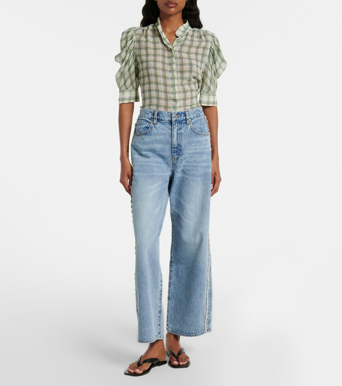 Frame Crochet Bow cropped wide-leg jeans