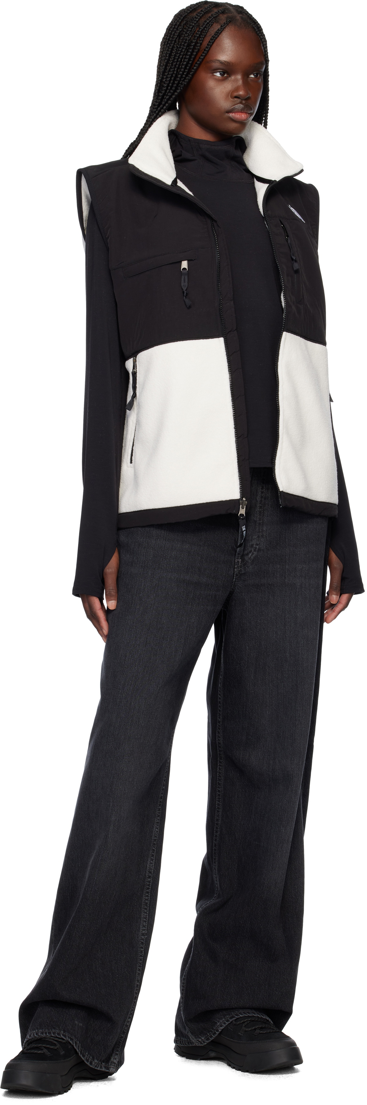 The North Face White & Black Retro Denali Vest
