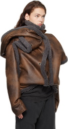 Y/Project Brown Snap Off Panel Hood Aviator Faux-Shearling Jacket