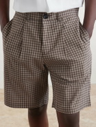 Oliver Spencer - Leaman Straight-Leg Pleated Checked Cotton-Blend Shorts - Brown