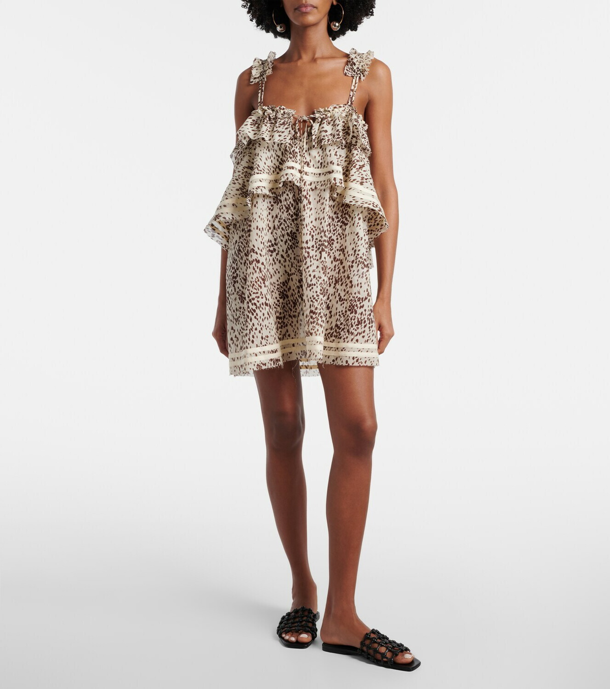 The Attico Leopard-print ruffled cotton minidress