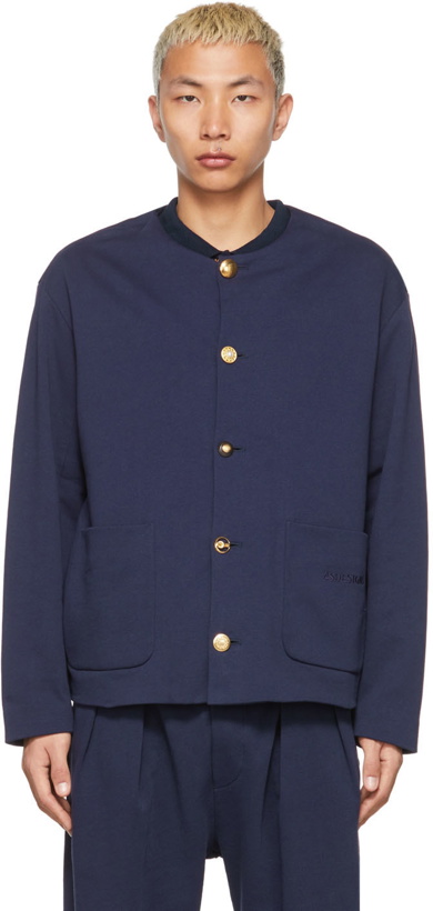 Photo: 4SDESIGNS Navy Cotton Mixed Button Coat Cardigan