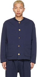 4SDESIGNS Navy Cotton Mixed Button Coat Cardigan