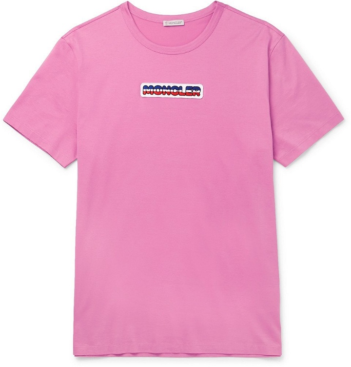 Photo: Moncler - Logo-Appliquéd Cotton-Jersey T-Shirt - Pink