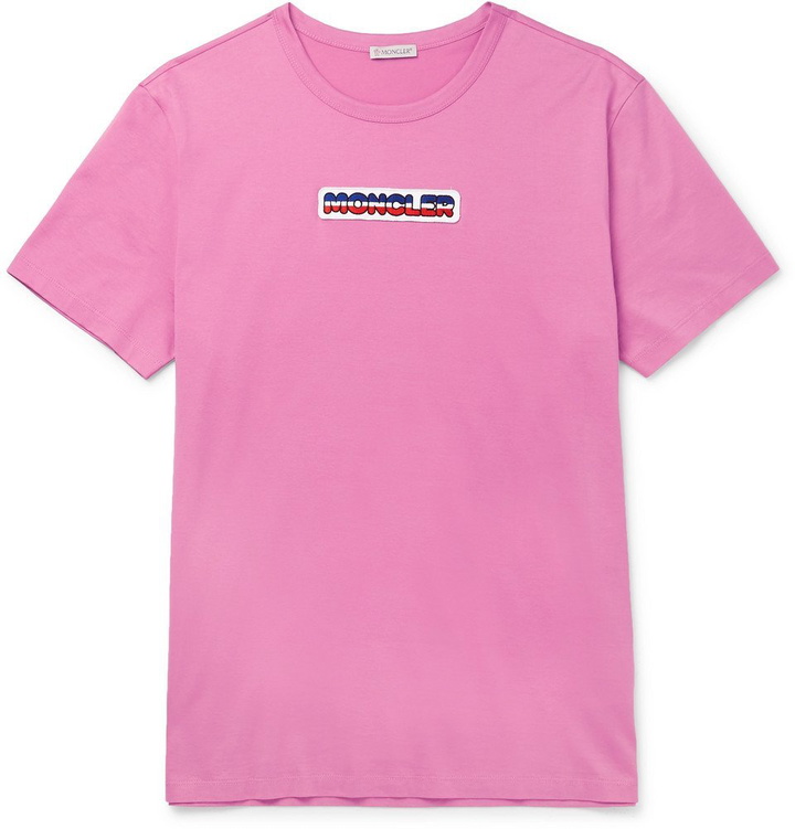 Photo: Moncler - Logo-Appliquéd Cotton-Jersey T-Shirt - Pink