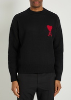 Ami Paris Logo-intarsia Wool Jumper Black