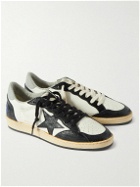 Golden Goose - Ball Star Distressed Leather and Shell Sneakers - Black