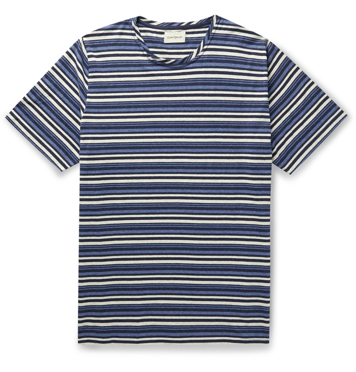 Photo: Oliver Spencer - Conduit Striped Cotton-Jersey T-Shirt - Blue