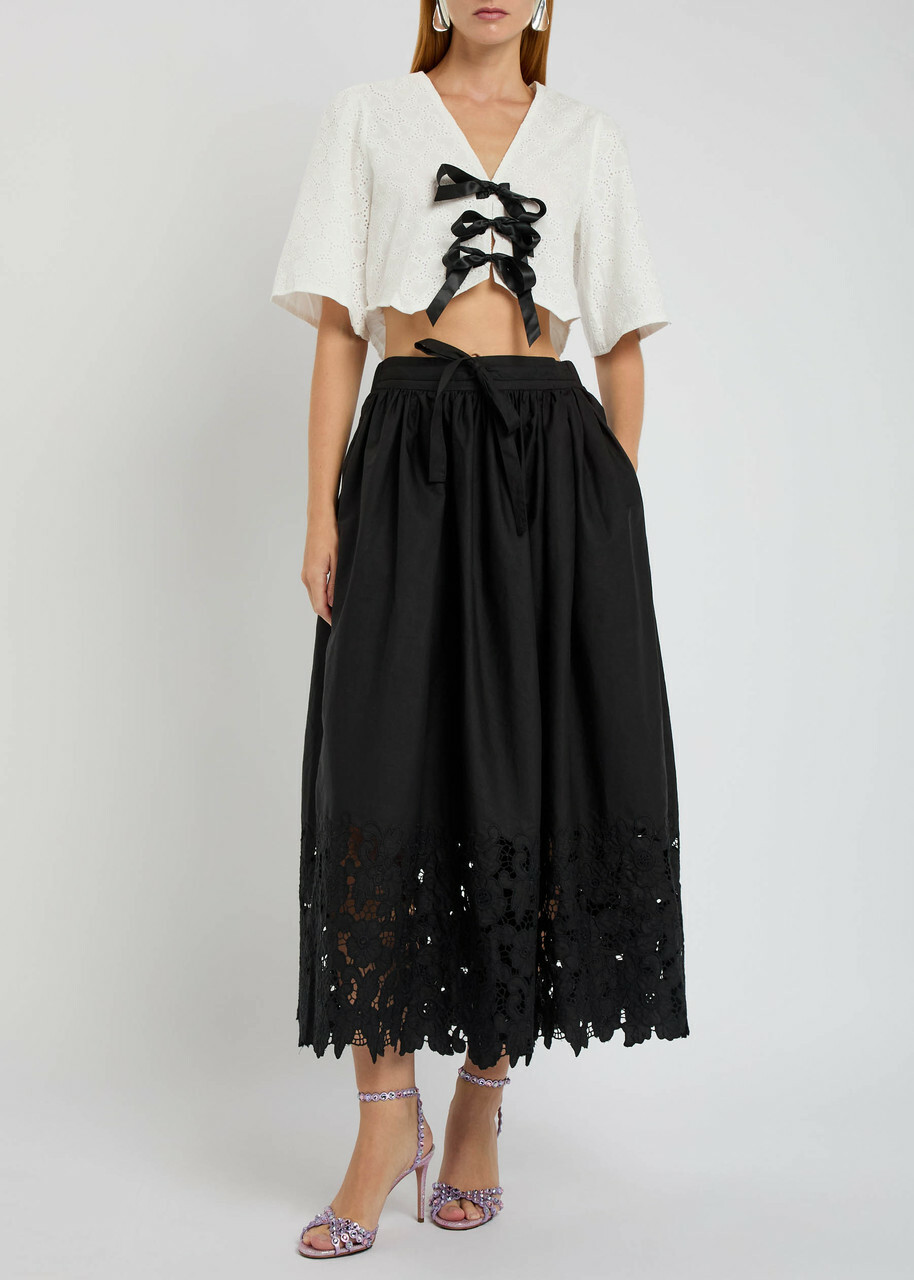 Sister Jane Blanca Broderie-anglaise Cotton Cropped Blouse White And Black