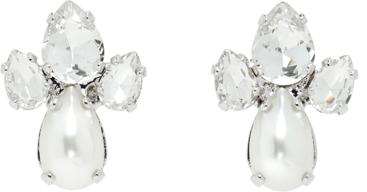Simone Rocha Silver Victorian Faux-Pearl & Crystal Floret Stud Earrings