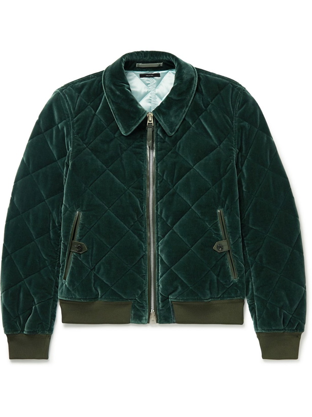 Photo: TOM FORD - Leather-Trimmed Quilted Cotton-Velvet Blouson Jacket - Green