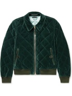 TOM FORD - Leather-Trimmed Quilted Cotton-Velvet Blouson Jacket - Green