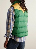 RRL - Leather-Trimmed Padded Quilted Recycled-Nylon Gilet - Green