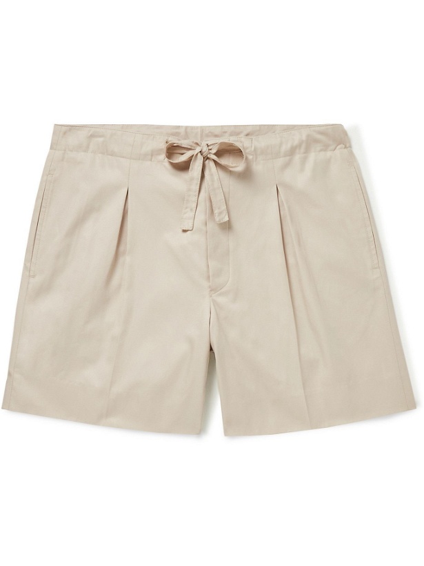 Photo: Stòffa - Pleated Organic Cotton-Blend Twill Drawstring Shorts - Neutrals