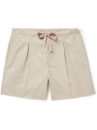 Stòffa - Pleated Organic Cotton-Blend Twill Drawstring Shorts - Neutrals