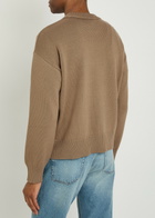 Ami Paris Logo-intarsia Wool and Cotton-blend Jumper Beige