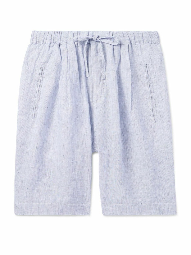 Photo: Massimo Alba - Kevin Straight-Leg Pleated Linen Drawstring Shorts - Blue
