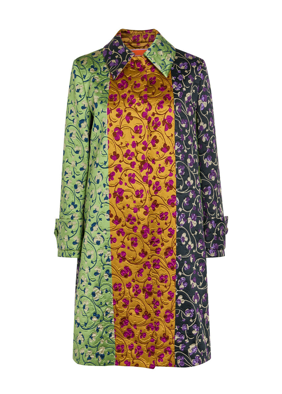 LA Double J Precious Floral-jacquard Woven Coat Yellow
