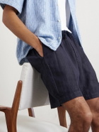 Altea - Samuel Straight-Leg Linen Drawstring Shorts - Blue