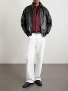 A.PRESSE - Padded Leather Harrington Jacket - Black